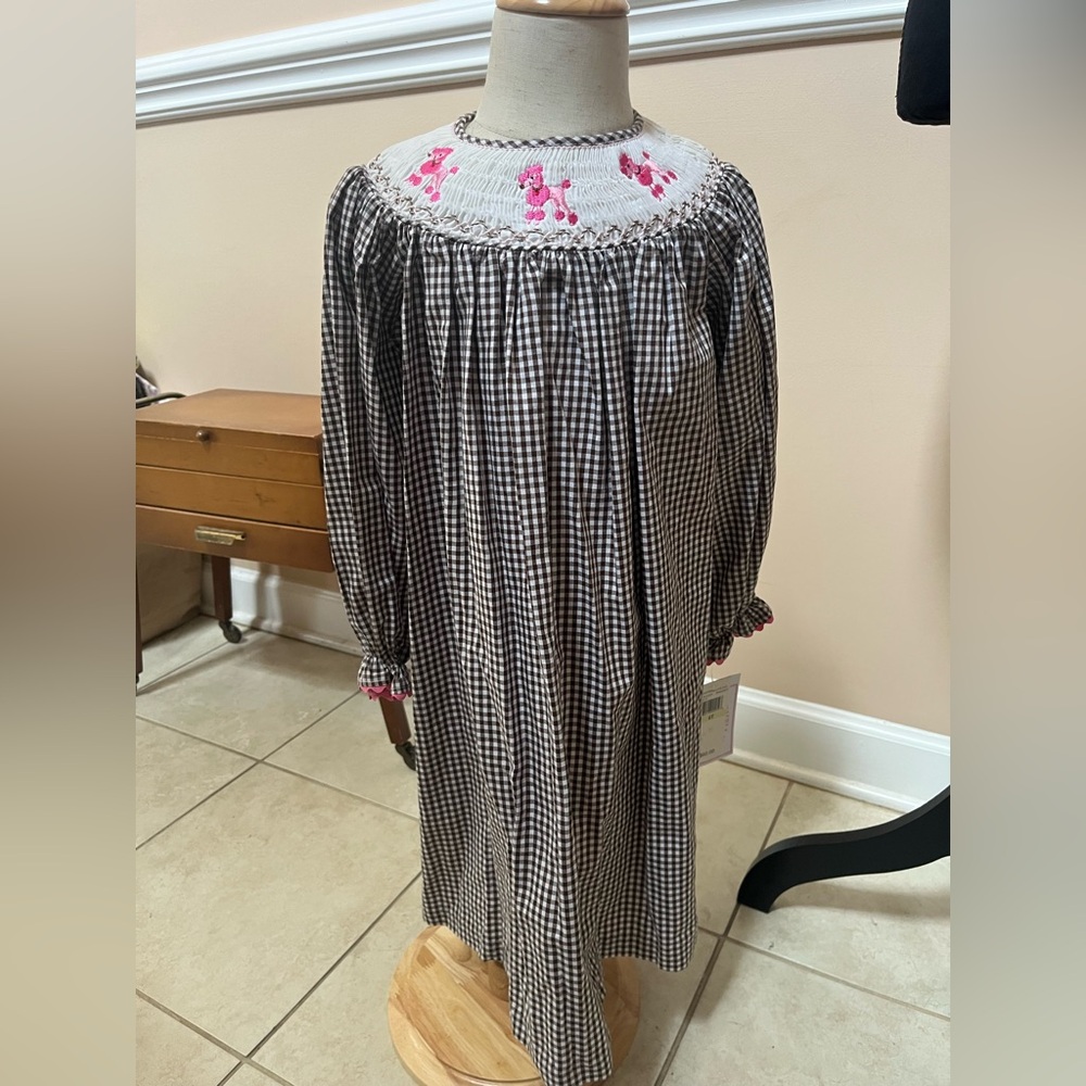 Marmellata Brown and White Gingham Smocked Poodle Dress